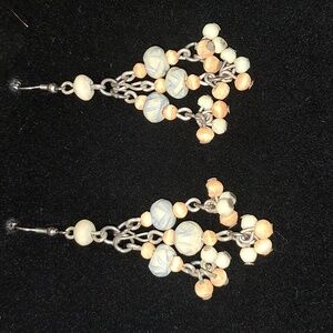 Carved Wooden Bead Dangle Earrings